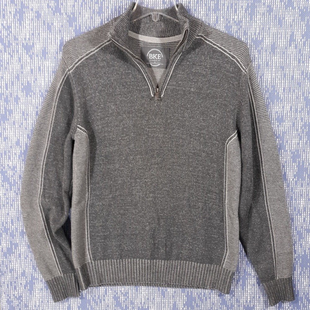 BKE Buckle Sweater Mens M Athletic Pullover 1/4 Zip Mock Neck Gray Cotton Blend